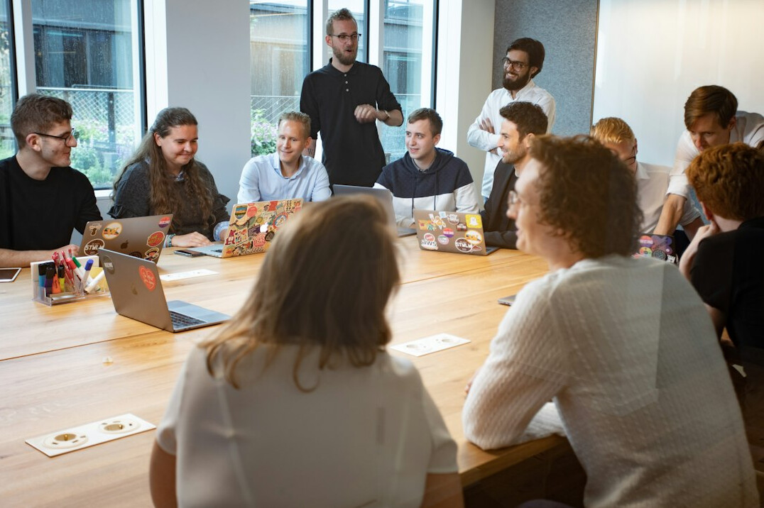 woman leading business meeting