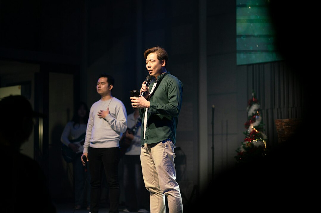 person practicing speech on stage